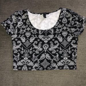 Paisley black and white crop top